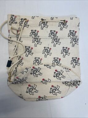 Vintage 1993 Cotton Drawstring Dancing Bear Print Bucket Bag